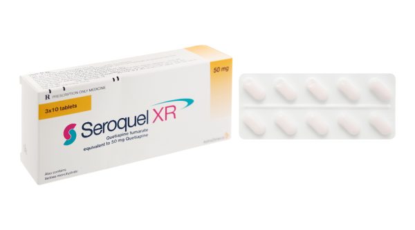 Seroquel XR 50mg trị bệnh tâm thần phân liệt, rối loạn lưỡng cực (3 vỉ x 10 viên)