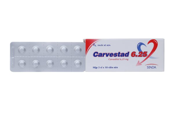 Carvestad 6.25 trị tăng huyết áp, đau thắt ngực (3 vỉ x 10 viên)