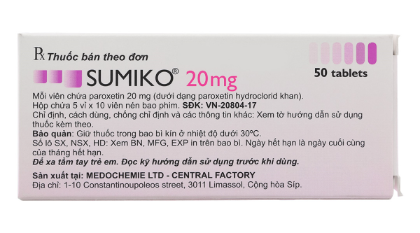 Sumiko 20mg trị trầm cảm, rối loạn lo âu (5 vỉ x 10 viên)