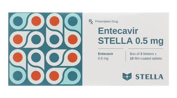 Entecavir Stella 0.5mg kháng virus, trị viêm gan B (3 vỉ x 10 viên)