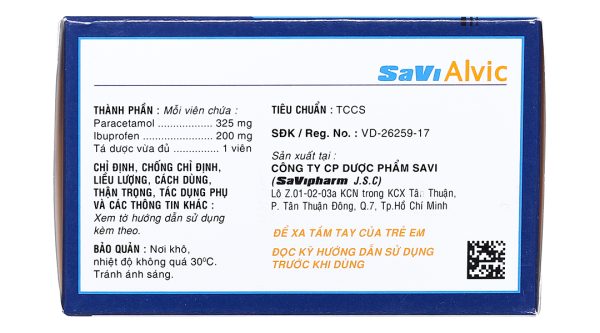 SaVi Alvic giảm đau, hạ sốt, kháng viêm (10 vỉ x 10 viên)