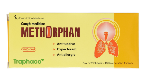 Methorphan trị ho khan, ho có đờm trong bệnh lý hô hấp (2 vỉ x 10 viên)