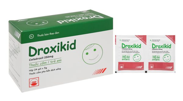 Cốm pha hỗn dịch uống Droxikid 250mg trị nhiễm khuẩn đường tiết niệu (24 gói x 3g)