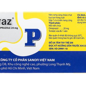 Mepraz 20mg phòng và trị loét dạ dày, tá tràng (7 vỉ x 4 viên)