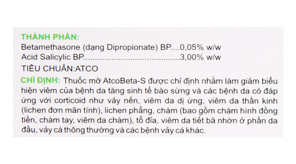 Thuốc mỡ Atcobeta-S trị viêm da dị ứng, chàm tuýp 15g