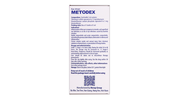 Thuốc nhỏ mắt Metodex trị nhiễm khuẩn, viêm nhiễm ở mắt chai 5ml