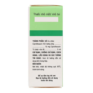Dung dịch nhỏ mắt, tai Ciprofloxacin 0.3% Bidiphar trị nhiễm khuẩn mắt, tai lọ 5ml