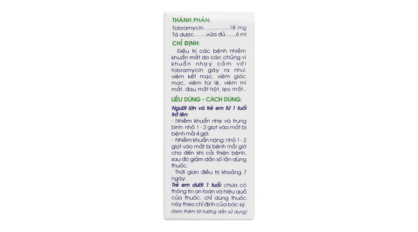 Thuốc nhỏ mắt Tobramycin Trapharco 0,3% trị các bệnh nhiễm khuẩn mắt lọ 6ml