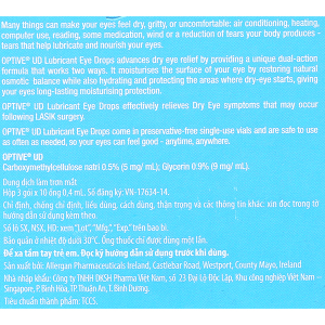 Dung dịch nhỏ mắt Optive UD giảm kích ứng mắt, khô mắt (30 ống x 0.4ml)