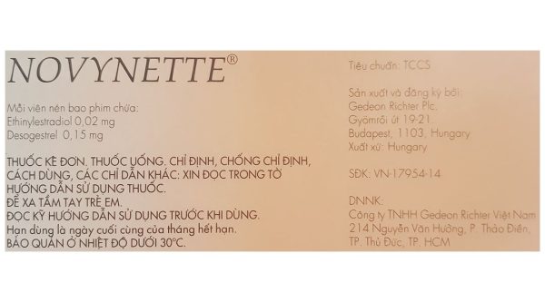 Novynette thuốc tránh thai hằng ngày (1 vỉ x 21 viên)