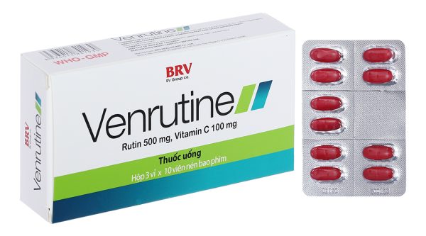 Venrutine trị trĩ, xuất huyết dưới da, vết bầm máu, suy tĩnh mạch (3 vỉ x 10 viên)