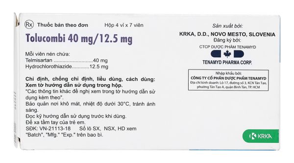 Tolucombi 40mg/12.5mg trị tăng huyết áp vô căn (4 vỉ x 7 viên)