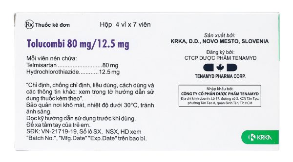 Tolucombi Tablets 80mg/12.5mg trị tăng huyết áp vô căn (4 vỉ x 7 viên)