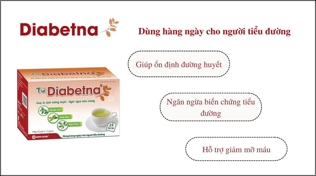 Dùng trà Diabetna giúp ổn định đường huyết, ngăn ngừa các biến chứng tiểu đường Dùng trà Diabetna giúp ổn định đường huyết, ngăn ngừa các biến chứng tiểu đường
