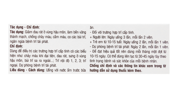 Thuốc Trĩ Nhất Nhất trị trĩ cấp tính, phòng tái phát trĩ (3 vỉ x 10 viên)