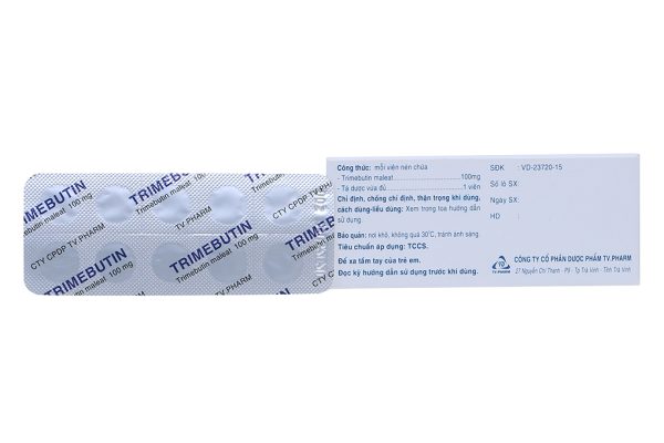 Trimebutin TV.Pharm 100mg trị các chứng rối loạn chức năng tiêu hóa (10 vỉ x 10 viên)