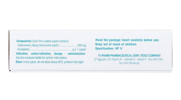 TV.Cefuroxime 250mg trị nhiễm khuẩn thể nhẹ đến vừa (2 vỉ x 10 viên)