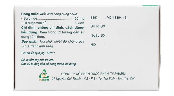 TV. Sulpiride 50mg trị chứng rối loạn tâm thần phân liệt (10 vỉ x 10 viên)