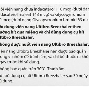 Bột hít Ultibro Breezhaler 110/50 microgram trị bệnh phổi tắc nghẽn (3 vỉ x 10 viên)