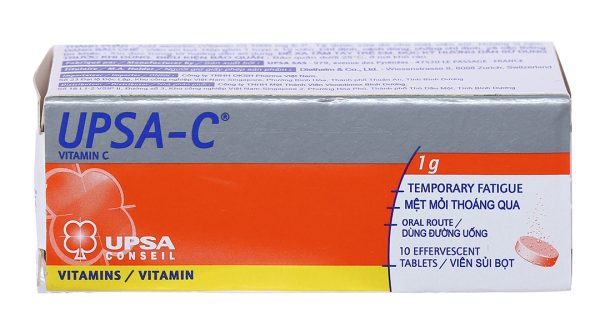 Viên sủi UPSA-C 1g trị thiếu hụt Vitamin C, cảm cúm, mệt mỏi tạm thời tuýp 10 viên