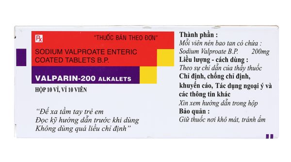 Valparin-200 Alkalets trị động kinh (10 vỉ x 10 viên)