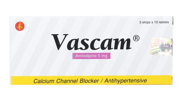 Vascam 5mg trị tăng huyết áp, đau thắt ngực (3 vỉ x 10 viên)