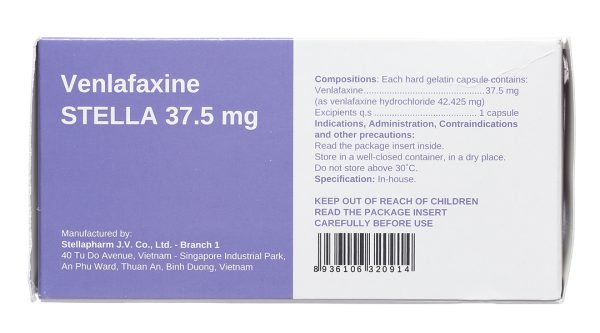 Venlafaxine Stella 37.5mg trị trầm cảm (6 vỉ x 10 viên)