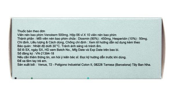 VenoKern 500mg trị trĩ, suy giãn tĩnh mạch (6 vỉ x 10 viên)