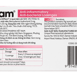 Viên ngậm kháng viêm Difflam vị quả mâm xôi giảm đau họng (1 vỉ x 8 viên)