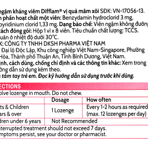 Viên ngậm kháng viêm Difflam vị quả mâm xôi giảm đau họng (1 vỉ x 8 viên)