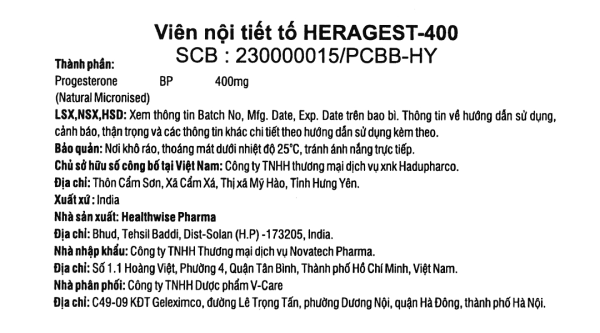 Viên nội tiết tố Heragest-400 hỗ trợ dự phòng sảy thai, vô sinh nữ (1 vỉ x 10 viên)
