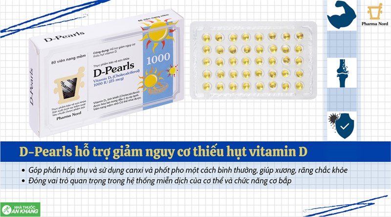 D-Pearls Vitamin D3 1000IU giúp bổ sung vitamin D hộp 80 viên