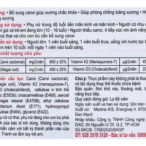 Calci K2 Strong bone bổ sung canxi, giúp ngừa loãng xương hộp 60 viên