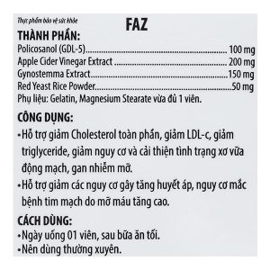 Faz điều hòa mỡ máu, hỗ trợ tim mạch chai 30 viên