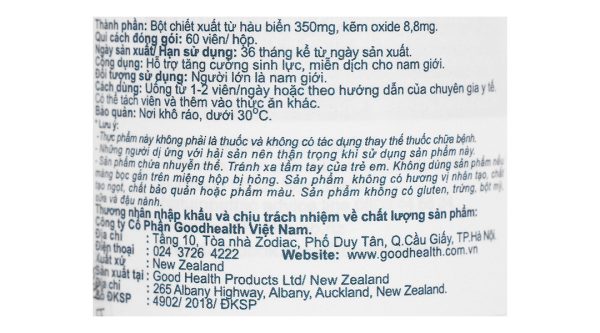 Goodhealth Oyster Plus tăng miễn dịch, sinh lực cho nam chai 60 viên