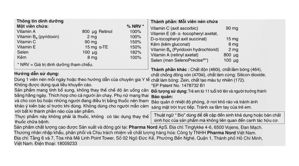 Pharma Nord Bio-Selenium + Zinc giúp chống oxy hóa và tăng cường sức đề kháng hộp 30 viên