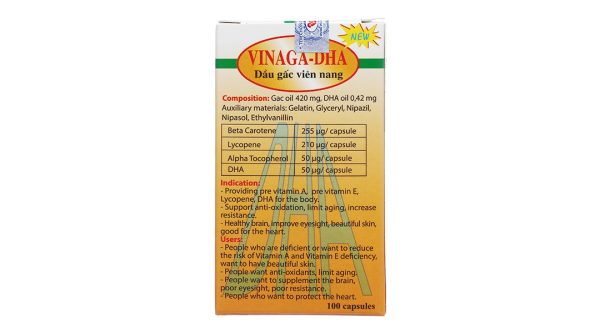 Dầu gấc Vinaga-DHA chống oxy hóa, tăng cường thị lực lọ 100 viên