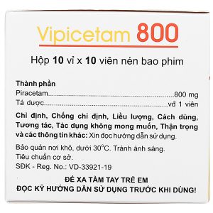 Vipicetam 800 trị rung giật cơ nguồn gốc vỏ não (10 vỉ x 10 viên)