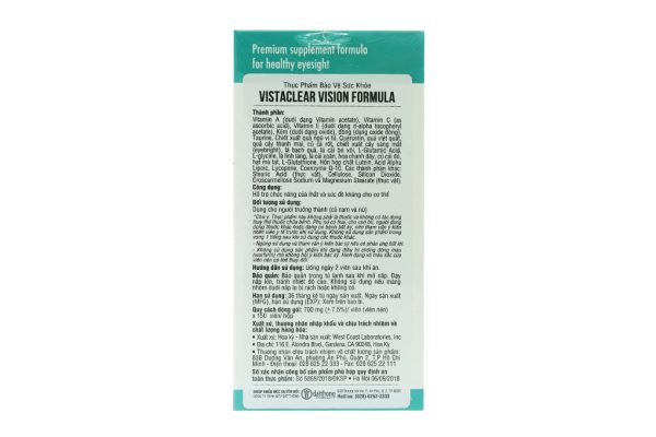 Vistaclear Eye Formula tăng đề kháng, bổ mắt chai 150 viên