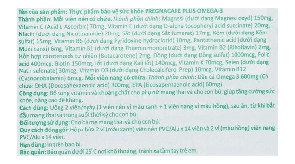 Vitabiotics Pregnacare Plus Omega 3 bổ sung vitamin & khoáng chất cho bà bầu hộp 56 viên