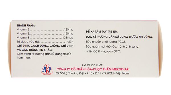 Vitamin B1-B6-B12 Mekophar trị rối loạn thần kinh, đau nhức (10 vỉ x 10 viên)