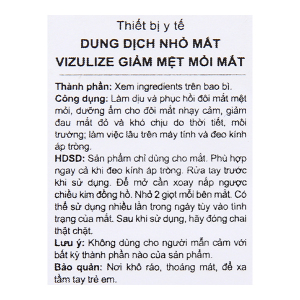 Dung dịch nhỏ mắt Vizulize Tired giúp làm dịu và phục hồi mắt mệt mỏi chai 15ml