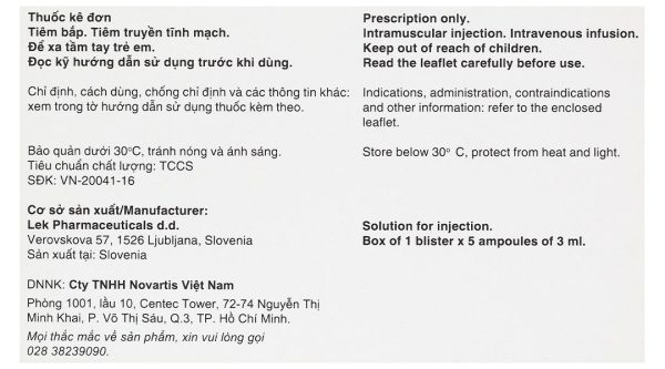 Dung dịch tiêm Voltaren 75mg/3ml trị đợt cấp viêm và thoái hóa khớp (5 ống x 3ml)