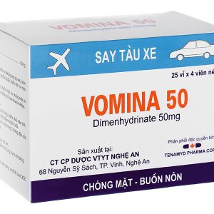 Vomina 50 trị chóng mặt, buồn nôn (25 vỉ x 4 viên)
