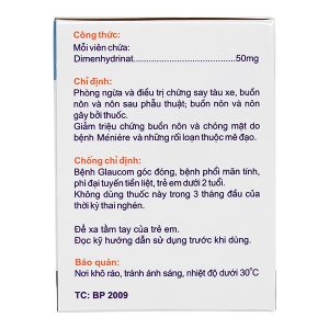 Vomina 50 trị chóng mặt, buồn nôn (25 vỉ x 4 viên)