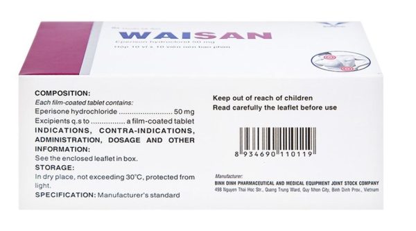 Waisan 50mg điều trị triệu chứng tăng trương lực cơ, co cứng cơ (10 vỉ x 10 viên)