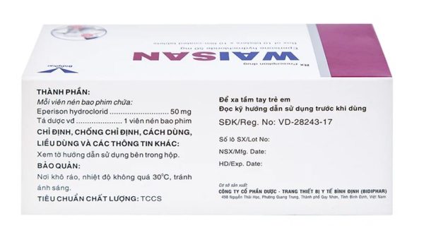 Waisan 50mg điều trị triệu chứng tăng trương lực cơ, co cứng cơ (10 vỉ x 10 viên)