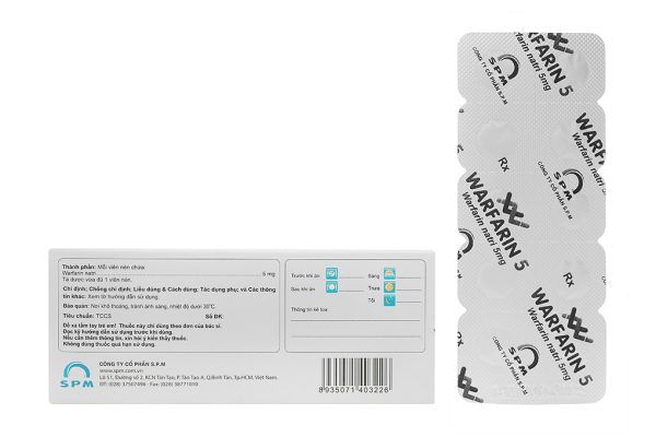 Warfarin 5 SPM phòng và trị huyết khối tĩnh mạch (3 vỉ x 10 viên)