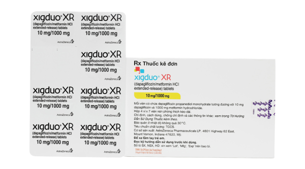 Xigduo XR 10mg/1000mg trị đái tháo đường tuýp 2 (4 vỉ x 7 viên)