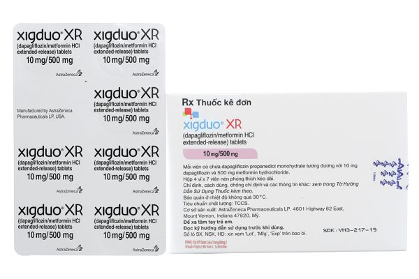 Xigduo XR 10mg/500mg trị đái tháo đường tuýp 2 (4 vỉ x 7 viên)